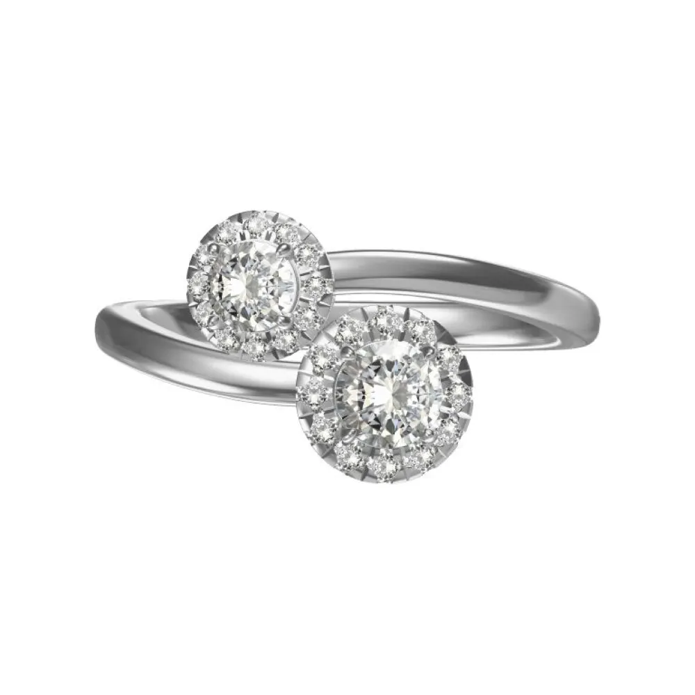 Yin-yang diamond silver ring