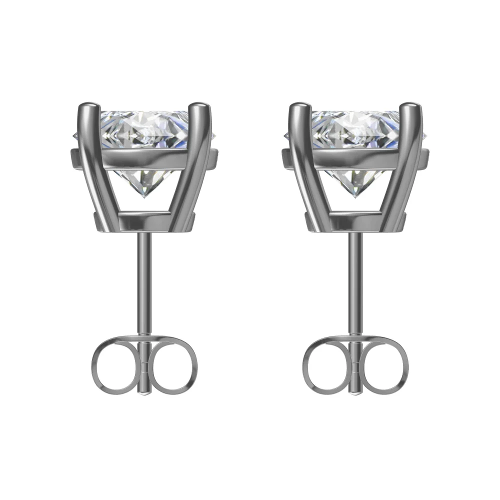 Silver round stone stud earrings