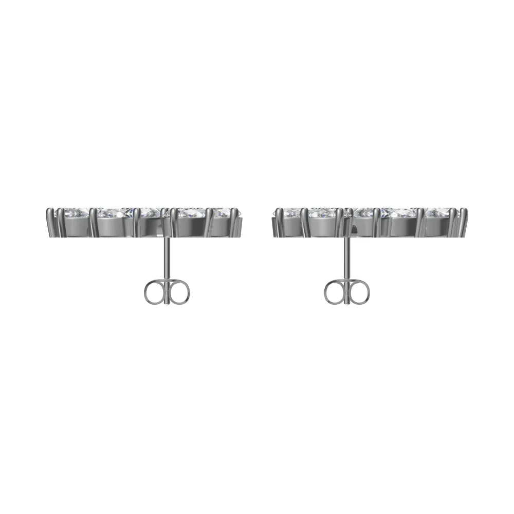Pear and oval shape silver diamond earrings