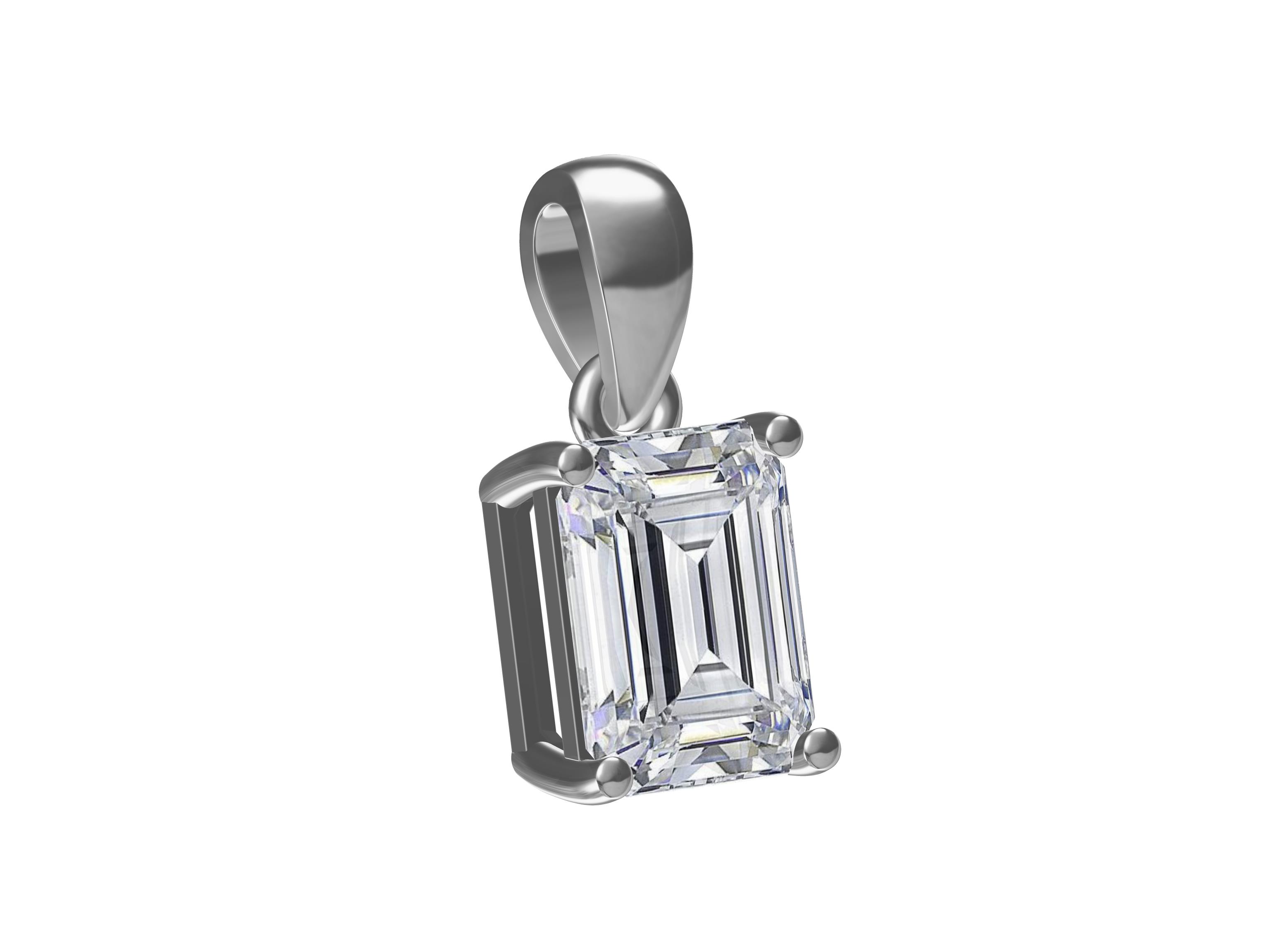Emerald solitaire silver pendant
