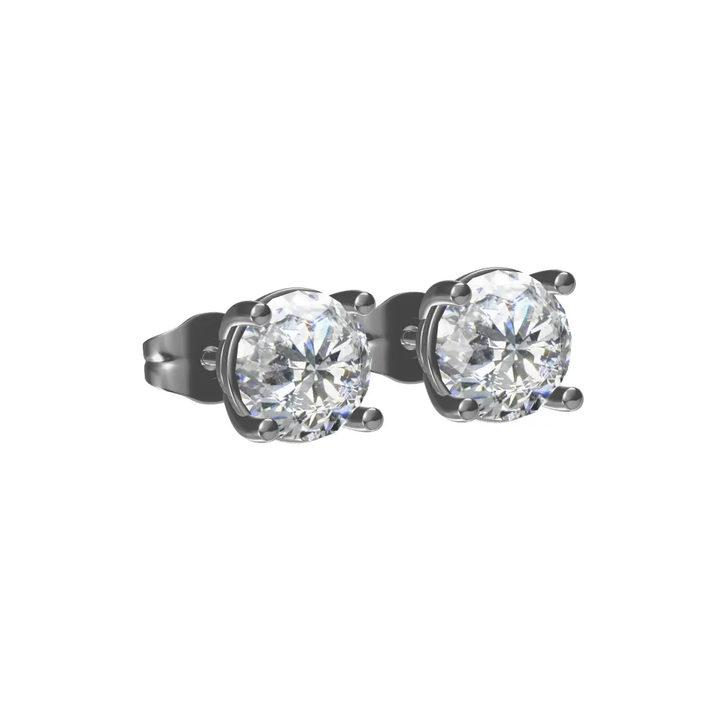Silver round stone stud earrings